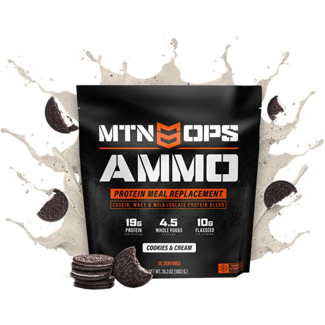 MTN Ops 3106950128 Ammo Whey Protein, Cookies & Cream, 19g Protein, 10g Flaxseed