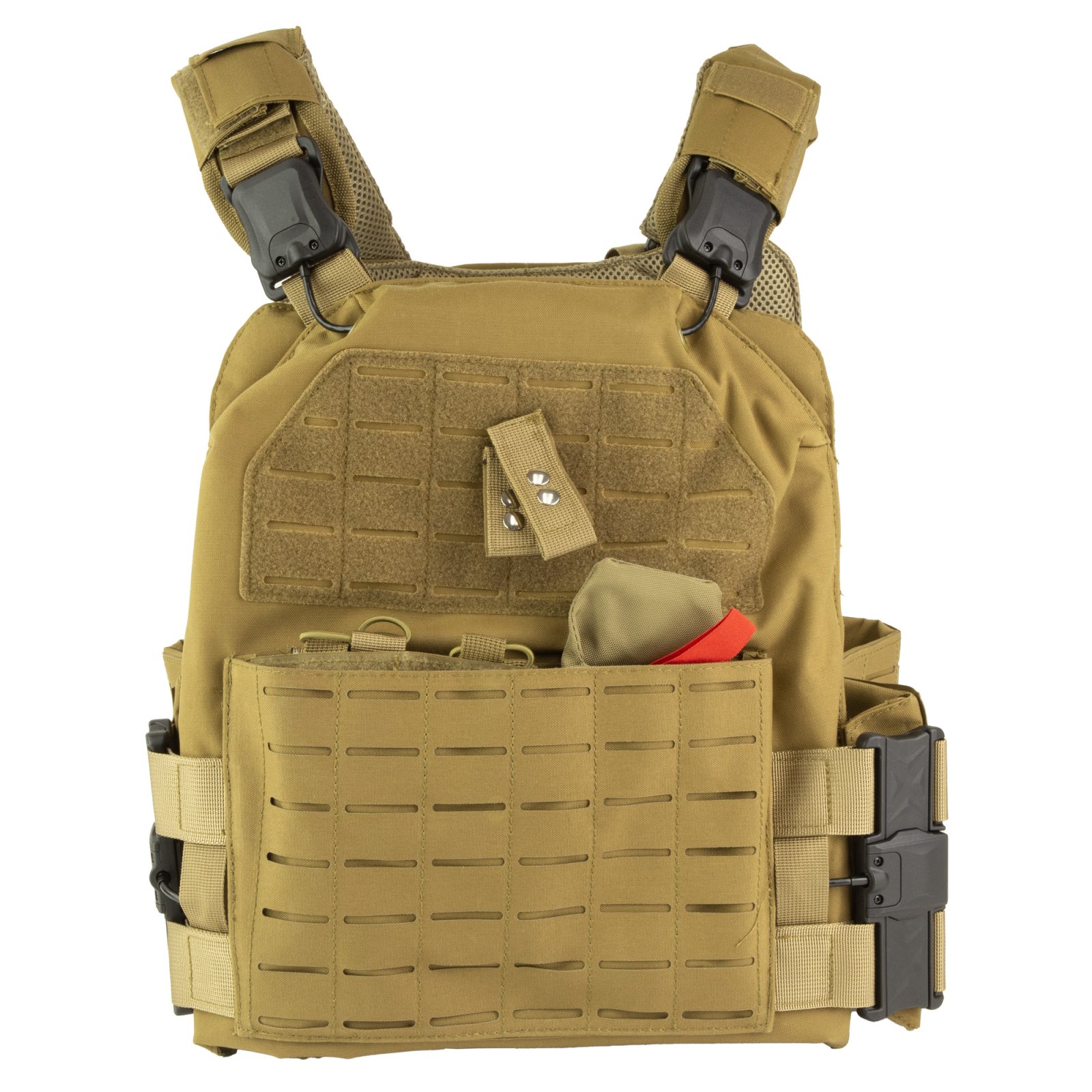 NcStar CVLCQRL3055T Laser Cut Plate Carrier 2XL Tan - Quick Release, MOLLE Slots, Kangaroo Pouch - NcSTAR