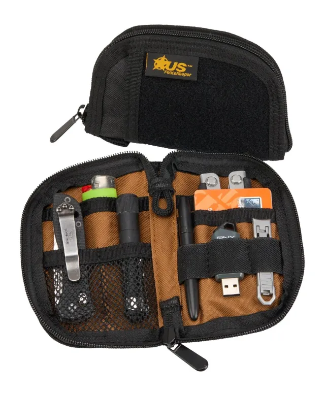 US PeaceKeeper EDC Pocket Organizer 3.5"x6" 1000 Denier Nylon Black/Tan - US Optics