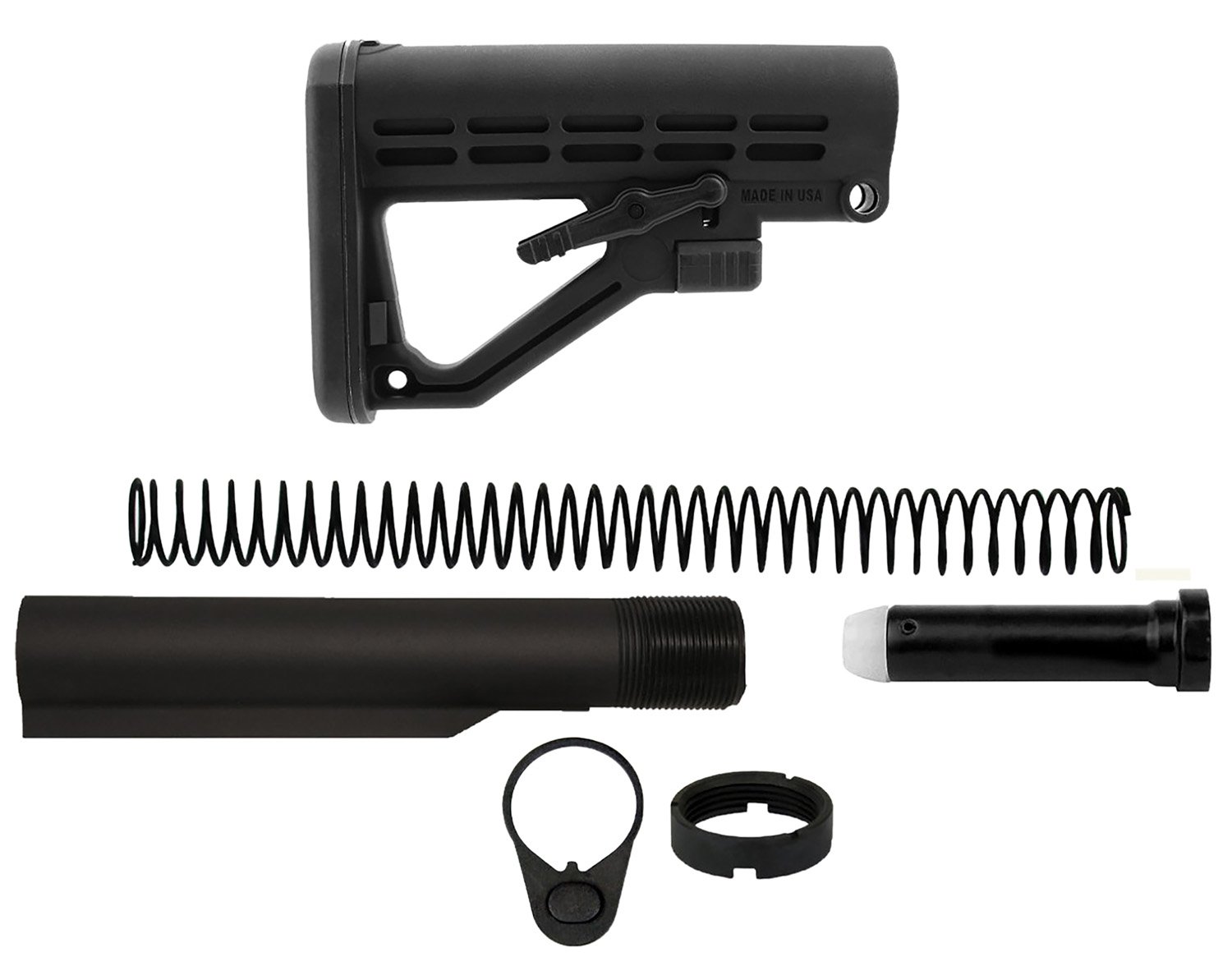 TacFire MAR050B Mil-Spec AR-15 Buffer Tube Kit Black Matte 6-Position - TacFire