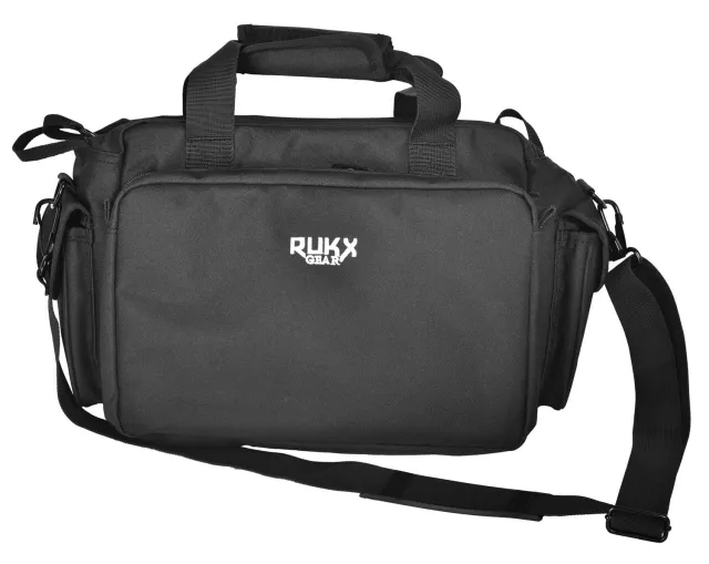 RUKX Gear Tactical Range Bag 16" Black - 600D Nylon, Ammo & Mag Storage, Hidden Handgun Pocket