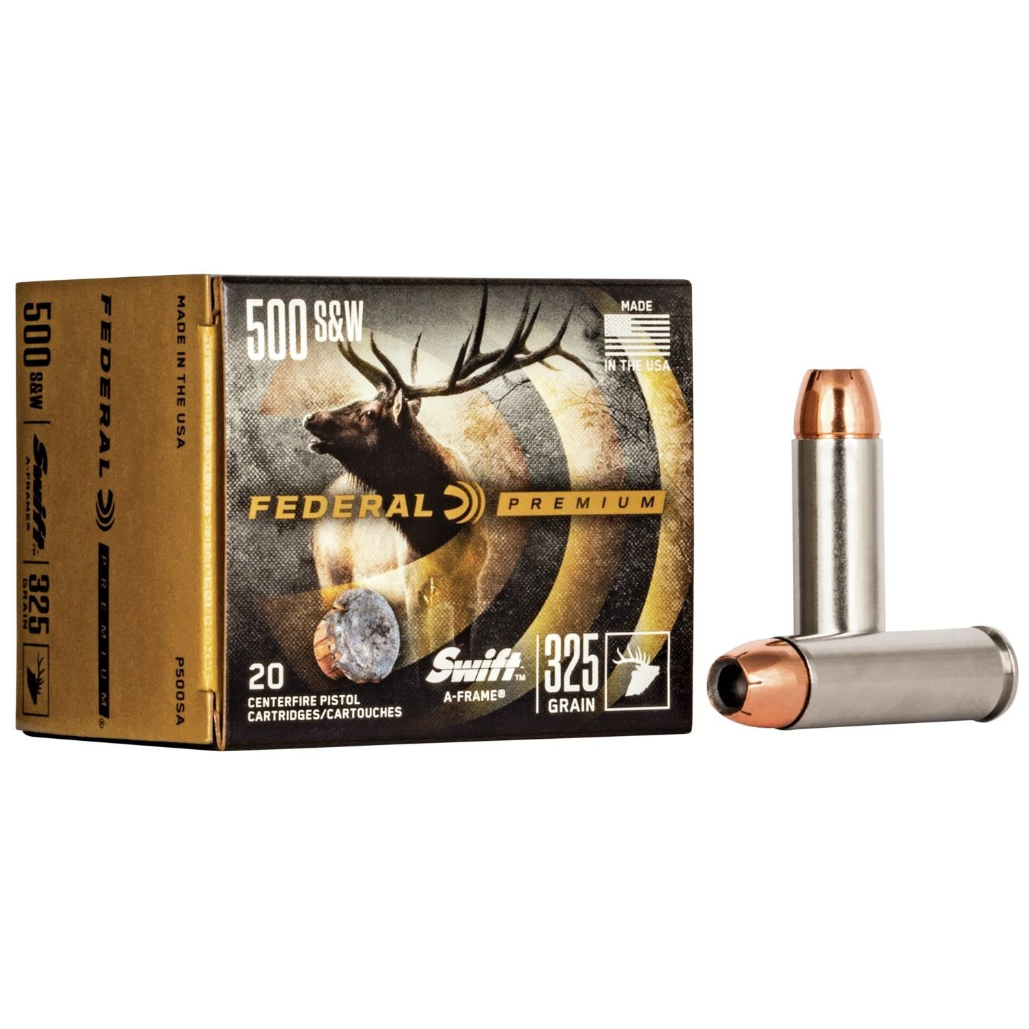 Federal P500SA Premium Hunting 500 S&W Mag 325 gr Swift A-Frame (SWFR) - Federal Premium Ammunition - 500 S&W Mag