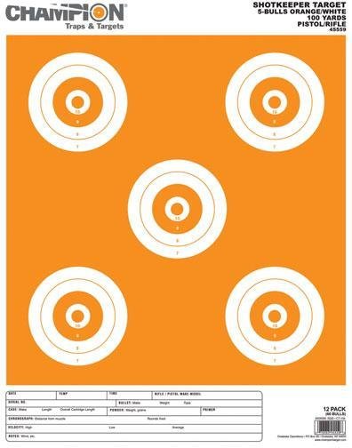Buy Champion Shotkeeper Targets White & Orange 5 Bull Large 12/Pack online