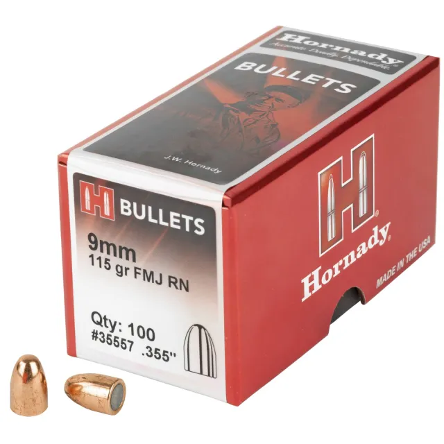 Hornady 35557 .355 115gr FMJ RN 100ct - Hornady Manufacturing Company - 9mm