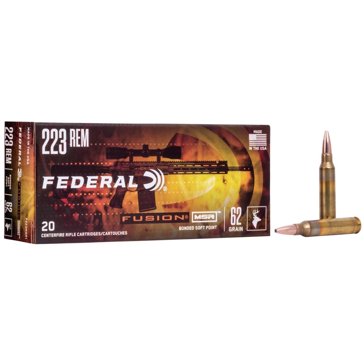 Federal F223MSR1 Fusion MSR 223 Rem 62 gr Soft Point Ammo 20 Rounds - Federal Premium Ammunition - 223 Rem