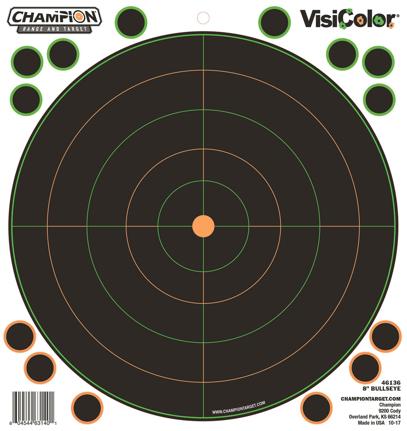 Buy Champion Targets VisiColor 8.5x9" Self-Adhesive Bullseye, Orange/Black, 5-Pack with Pasters, Model 46136 online