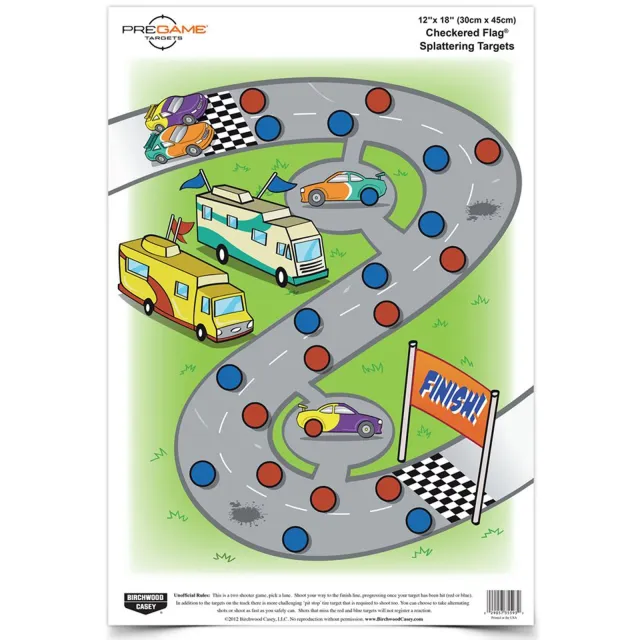 Birchwood Casey Pregame 12"x18" Checkered Flag Paper Target Reactive Zones Indoor/Outdoor 8 Pack 35574 - Birchwood Casey