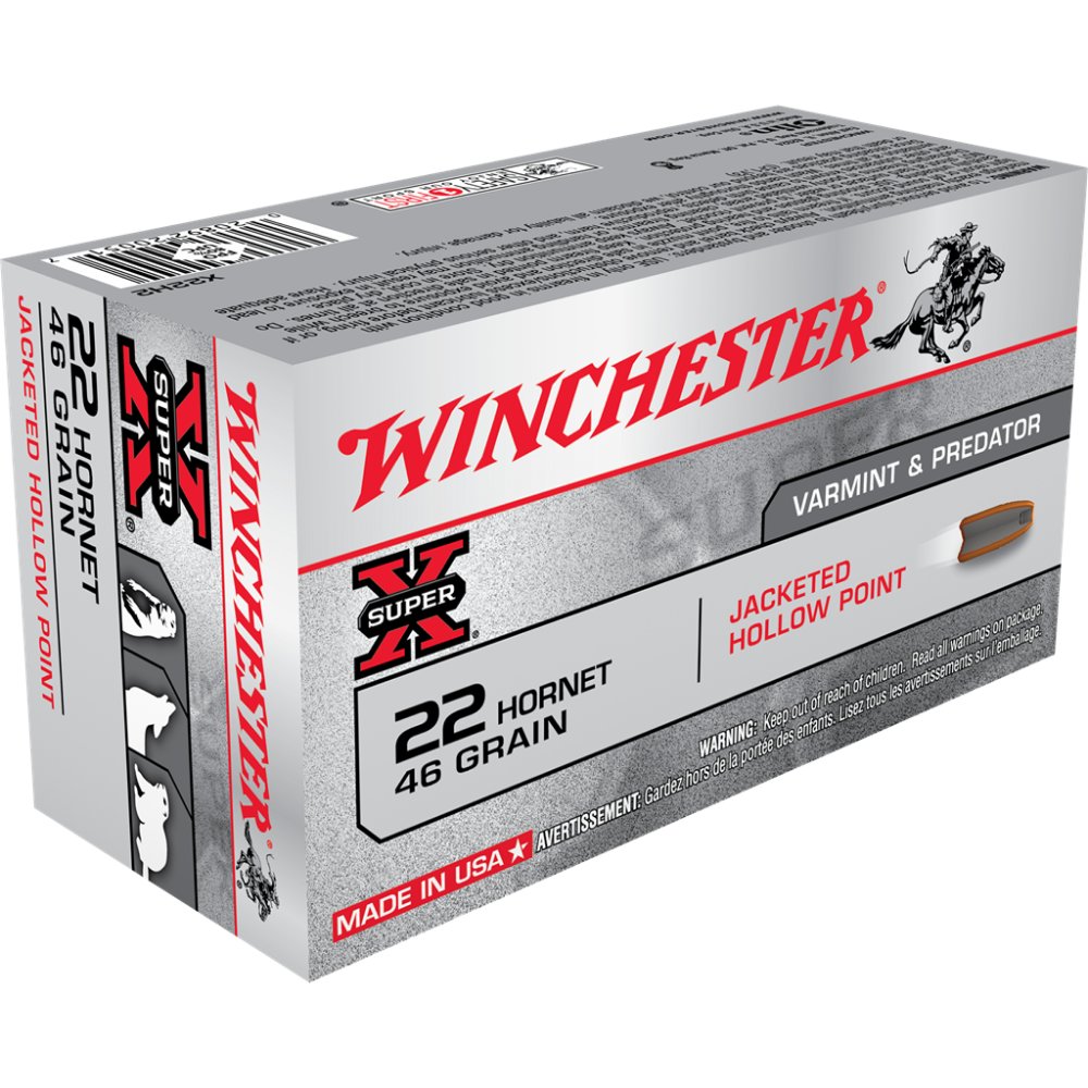 Winchester Ammo X22H2 Super X 22 Hornet 46 gr 2690 fps Jacketed Hollow Point (JHP) 50 Bx/10 Cs - Winchester - 22 Hornet