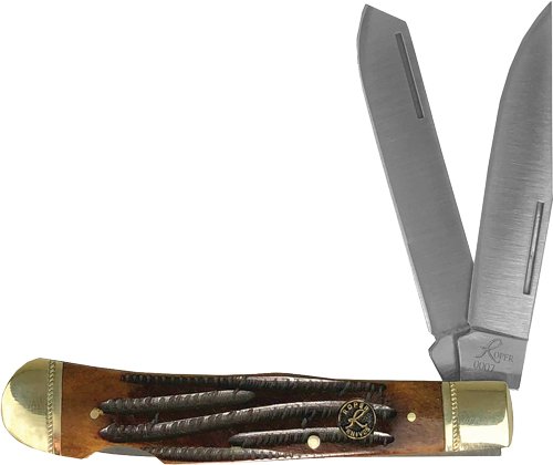 ABKT RP0004CBBB Roper Double Action Lock Back Trapper 3.25" Coffee Handle - American Buffalo Knife & Tool