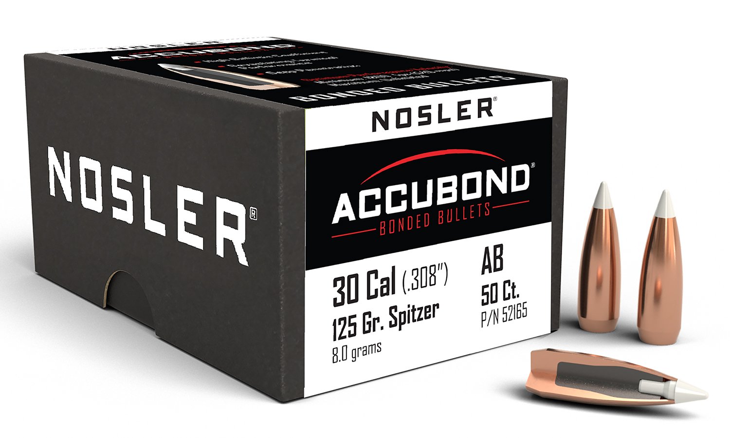 Nosler AccuBond Hunting 52165 30 Cal .308 125 gr Spitzer Point 50 Box - Nosler - 30 Caliber