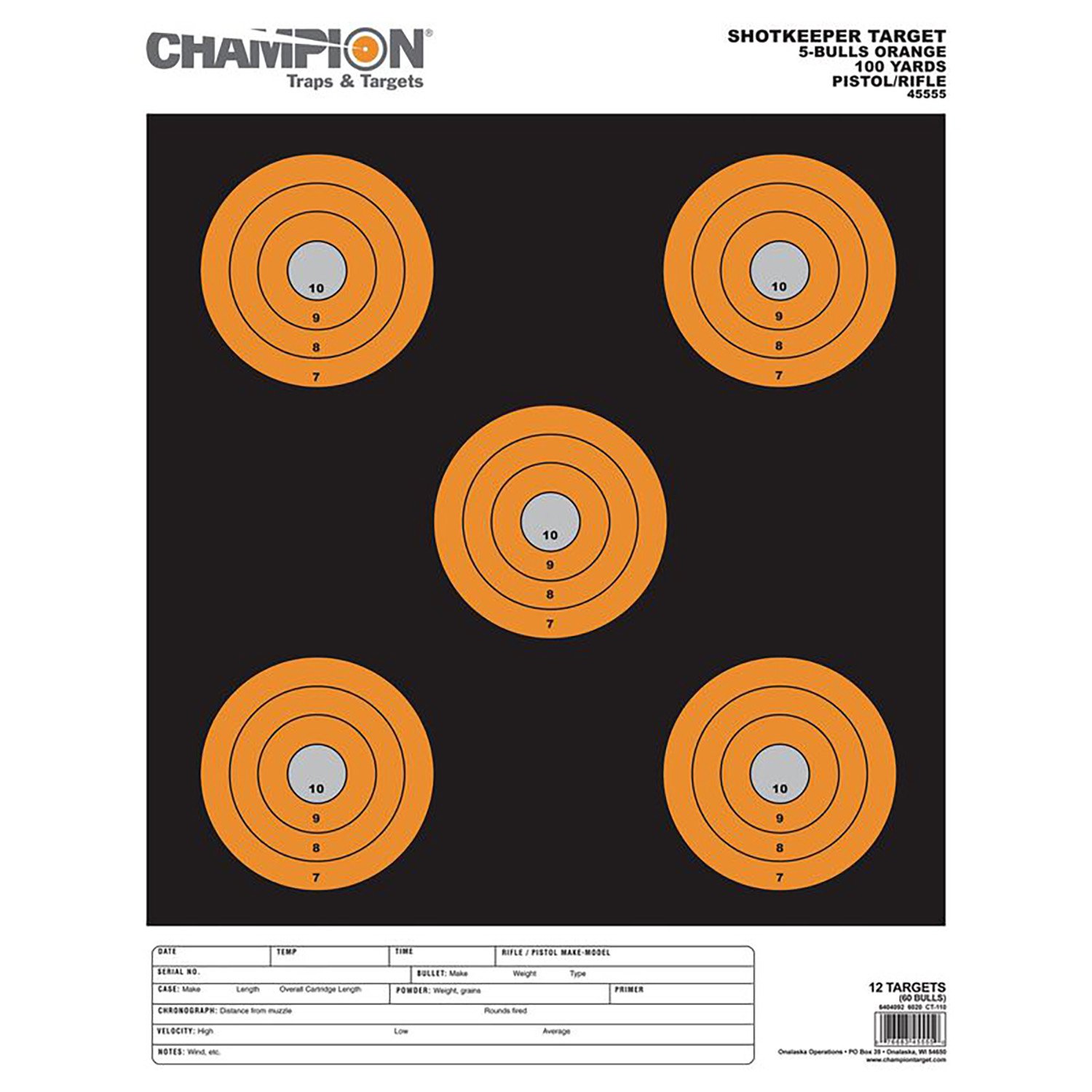 Buy Champion Shotkeeper Targets Orange 5 Bull Large 12/Pack online