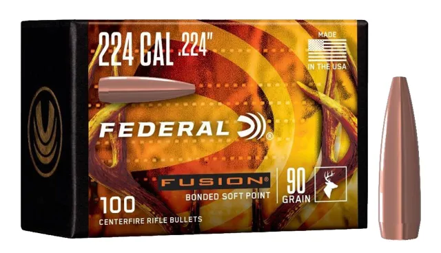 Federal FB224F1 Fusion .224 90gr Bonded Soft Point Bullets 100/Box