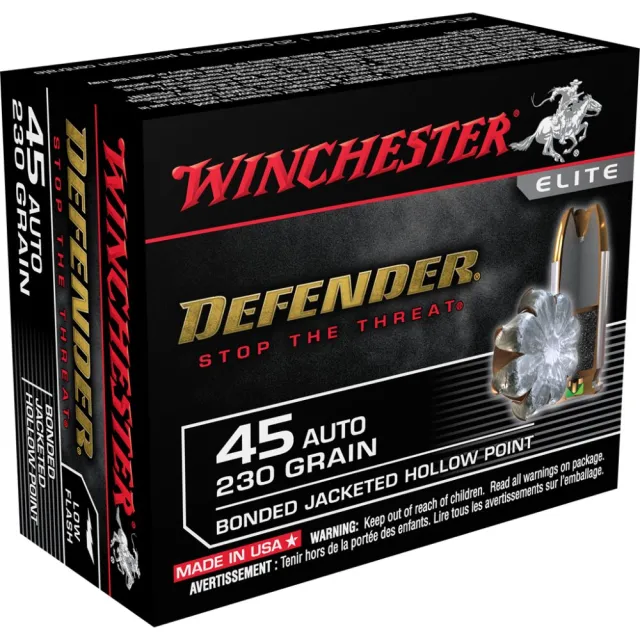 Winchester Defender 45 ACP 230gr Bonded JHP Ammo 20 Rounds