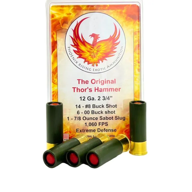 Phoenix PR-THORS HAMMER 12ga 3" 14-#4 Buck 6-00 Buck 1oz Slug 3ct