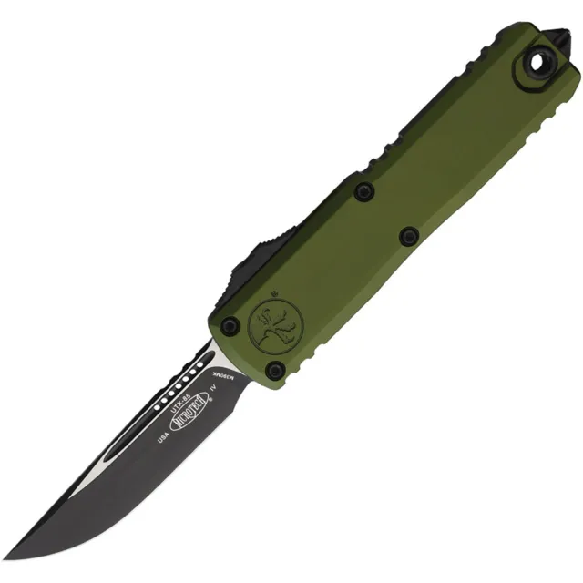 Microtech UTX-85 Gen IV 3.1 In Single Edge Black Aluminum OD Green Handle - MICROTECH for sale at Iron and Lace