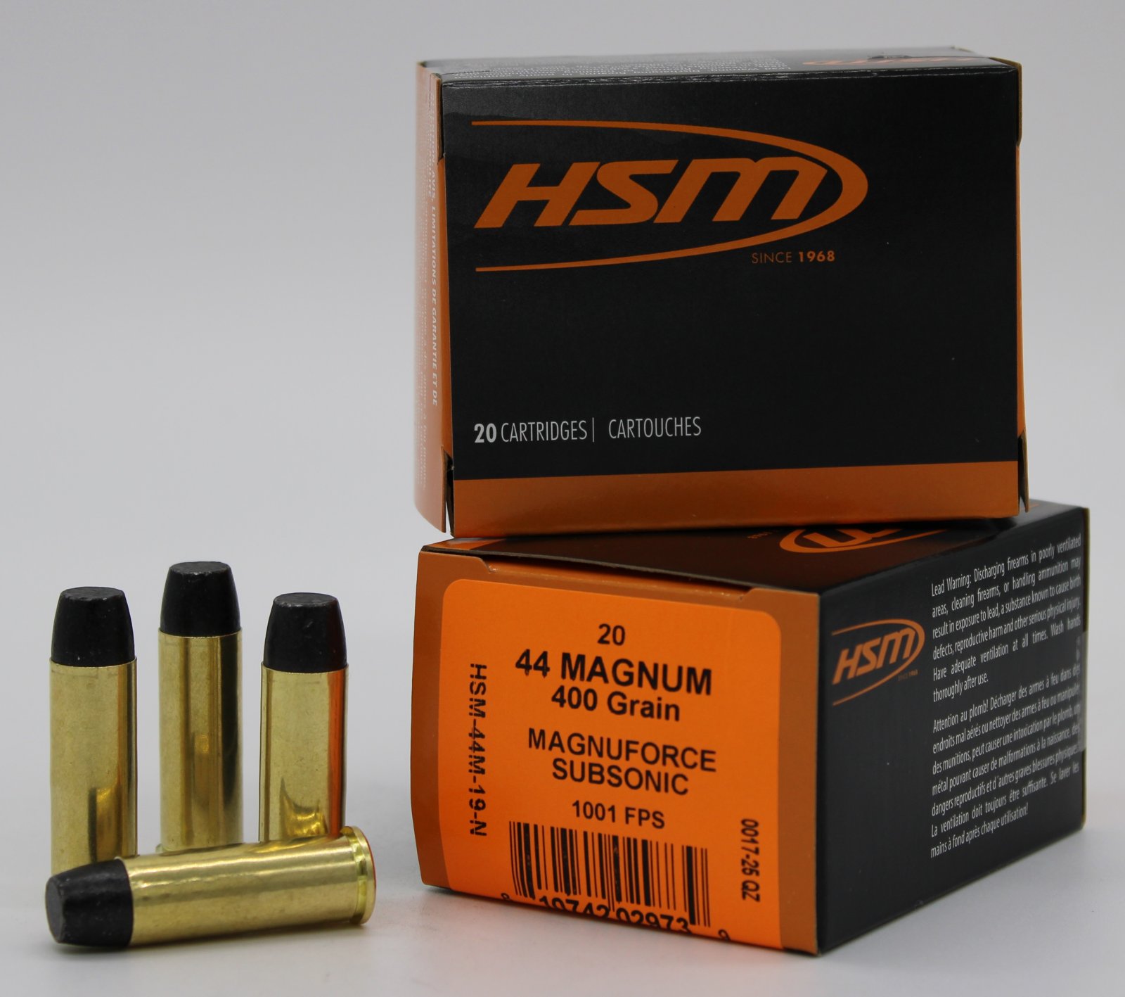 Buy HSM 44M-19-N Subsonic 44 Rem Mag 400gr Hard Cast Lead FN 20rd online