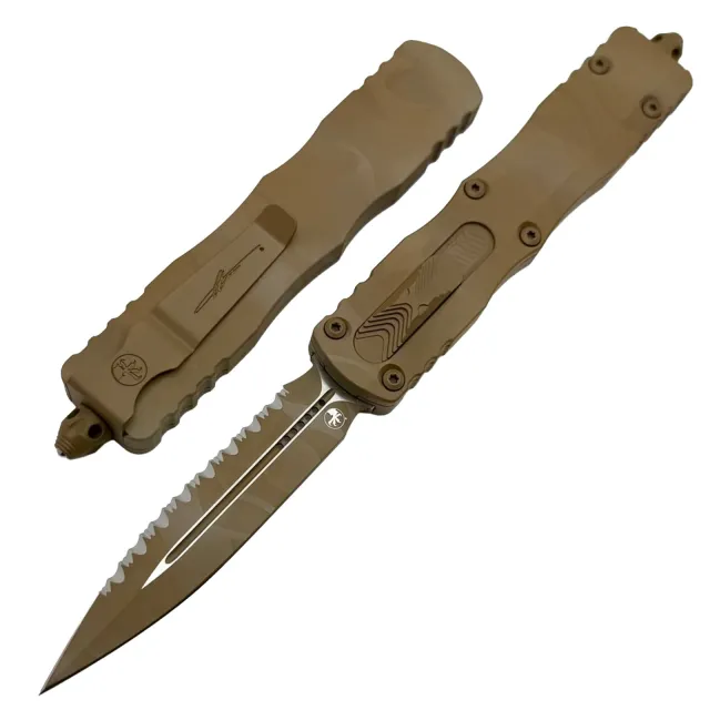 Microtech Dirac Delta 3.79 In Double Edge Full Serrated Sand Dune Camo - MICROTECH for sale at Iron and Lace