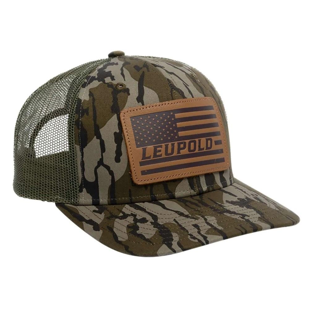 Leupold Trucker Hat Green/Bottomland Camo American Flag Patch 172600 - Leupold & Stevens