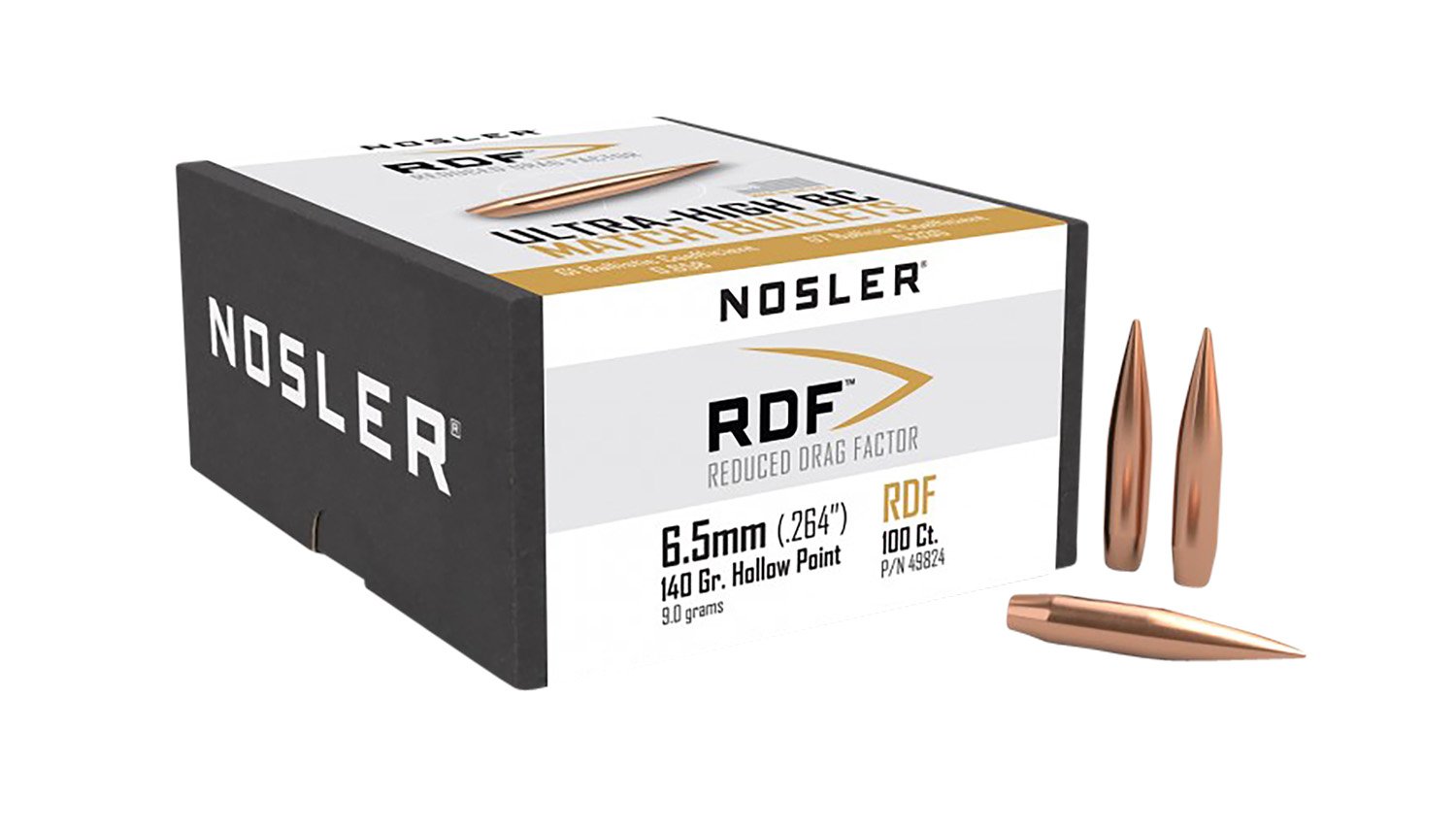 Nosler 49824 RDF Match 6.5mm .264 140 gr HPBT 100 Per Box - Nosler - 264 Caliber