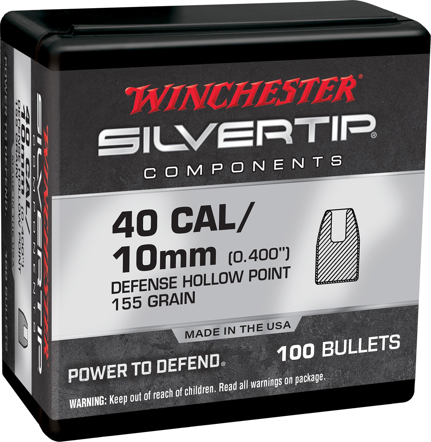Winchester Ammo WB40ST155X Centerfire Handgun Reloading 40S&W 155gr Silvertip Hollow Point 100 Per Box/10 Case - Winchester