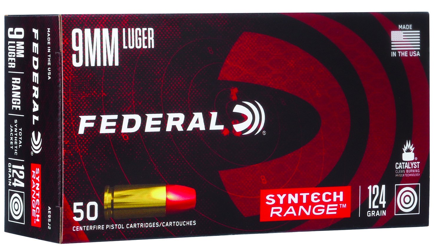 Federal American Eagle 9mm Luger 124Gr Syntech Jacket 50CT Ammo (AE9SJ2) - Federal Premium Ammunition - 9mm Luger