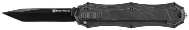 Smith & Wesson SWOTF9TB OTF Assist Tanto Black Oxide Blade Glass Breaker 3.6" Grey Handle Knife - BTI for sale at Smoke Wagon Firearms