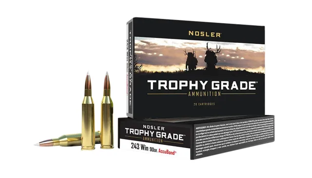 Nosler 48263 Trophy Grade Hunting 243 Win 90 gr AccuBond 20 Per Box/ 10 Cs - Nosler - 243 Win