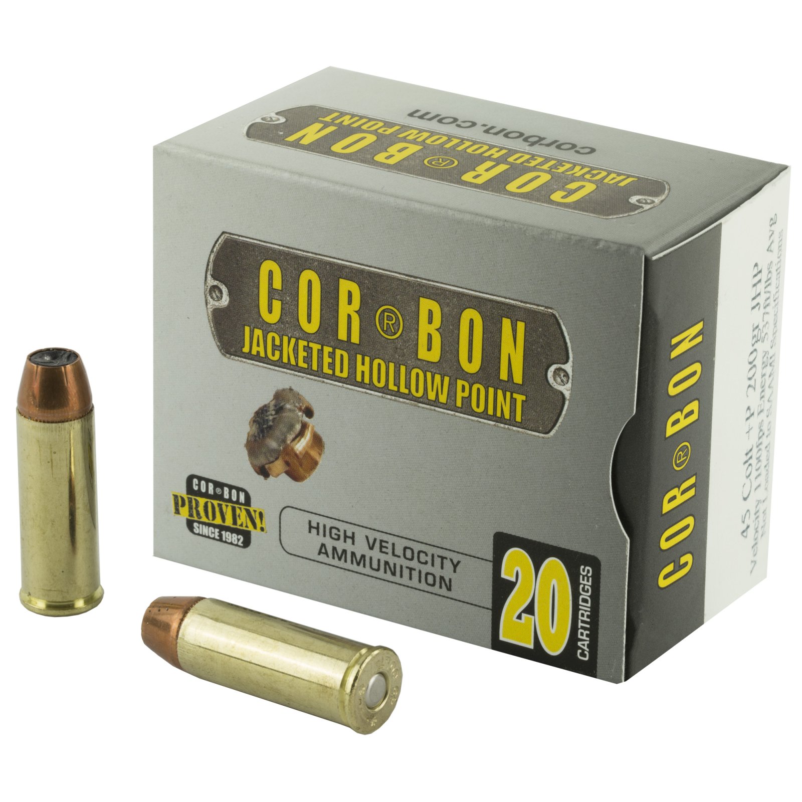 Cor-Bon 45C200 .45 Colt +P 200gr Jacketed Hollow Point 20 Rounds - Corbon - 45 COLT