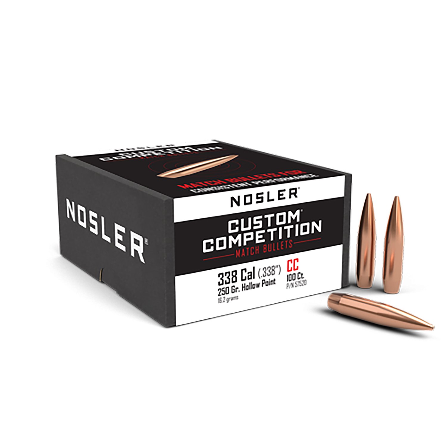 Nosler 57520 Custom Competition .338 Cal 250gr HPBT Bullets 100/Box - Nosler - 338