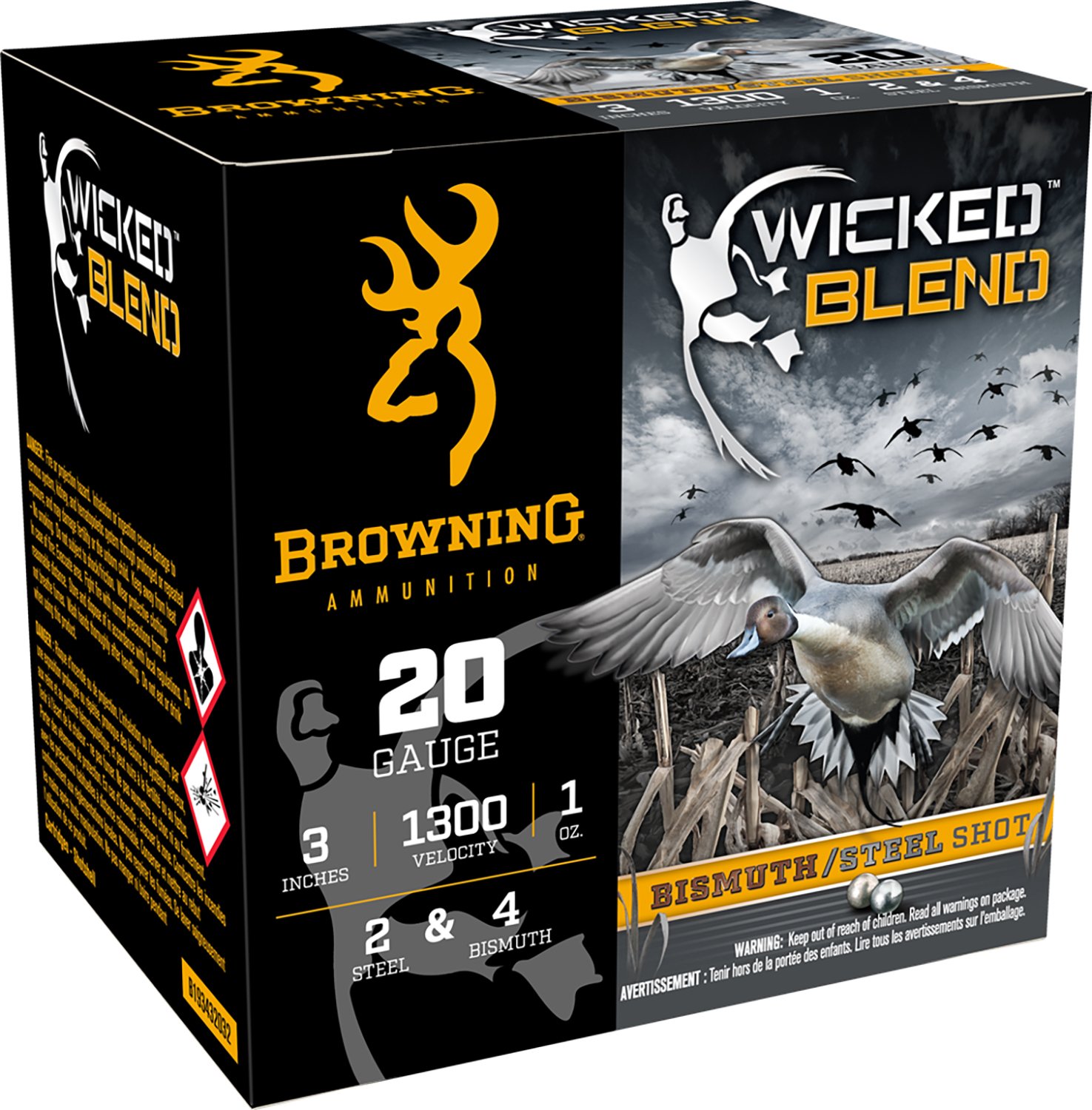Browning Ammo B193432032 Wicked Blend 20Gauge 3" 1oz 2/4BI Shot 25 Per Box/10 Case - Browning - 20 Gauge