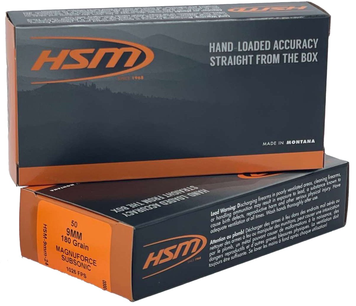 HSM 9mm-24-N Subsonic 9mm Luger 180gr Hard Cast Lead FN 50rd Box - HSM Ammunition - 9mm Luger (9x19 Parabellum)