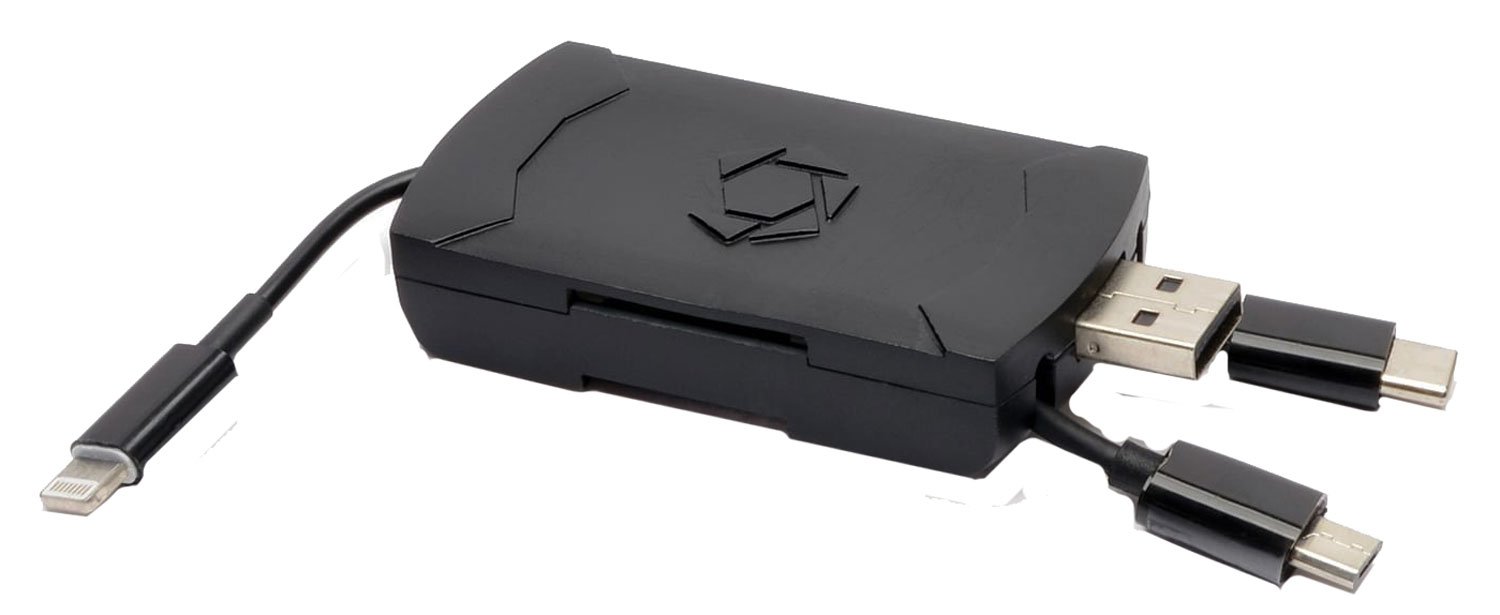 Stealth Cam STCQMCR 4-in-1 SD Card Reader USB-C/Micro USB/Lightning Black - Stealth Cam