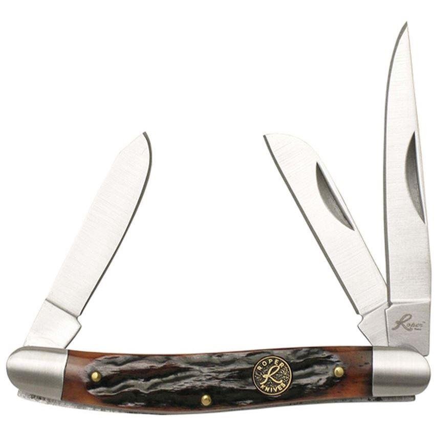 Roper Knives Stockman Chaparral Series Pocket Knife 3 Blades 2-1/2 Brown