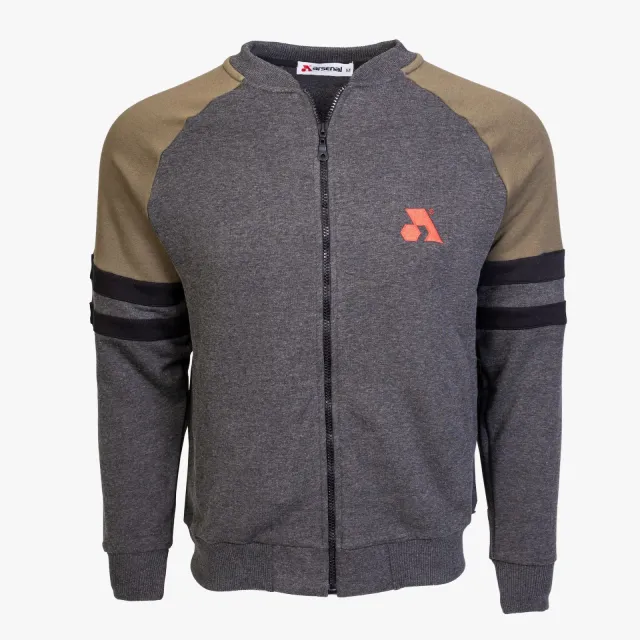 Arsenal Large Gray / Khaki Cotton-Poly Standard Fit Classic Crew Zip-Up Jacket - Arsenal