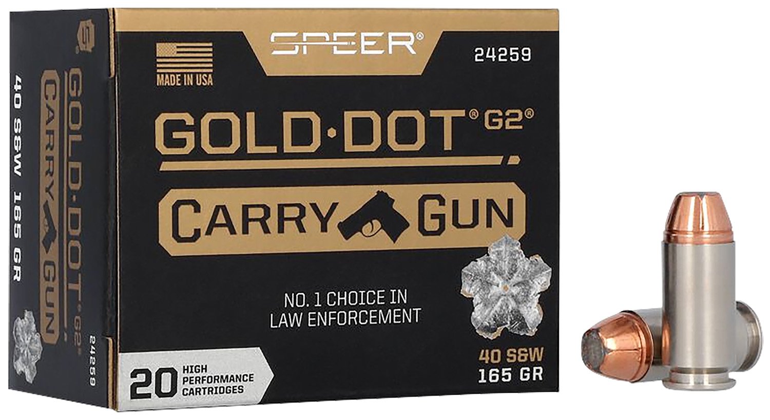 Buy Speer 24259 Gold Dot Carry Gun 40 S&W, 165 Grain Hollow Point, 20 Rounds, High-Performance Pistol Ammo online