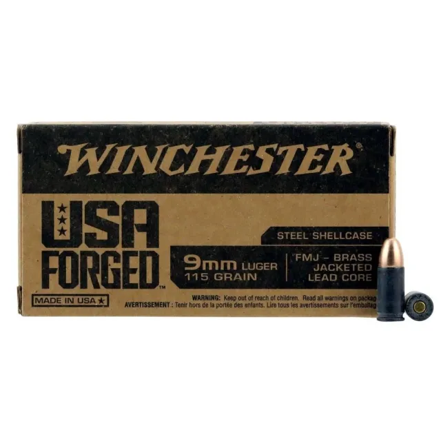 Winchester USA 9mm Luger Steel 115gr FMJ-RN 500rd Case - 9mm Luger, FMJ, 115gr, 500rd