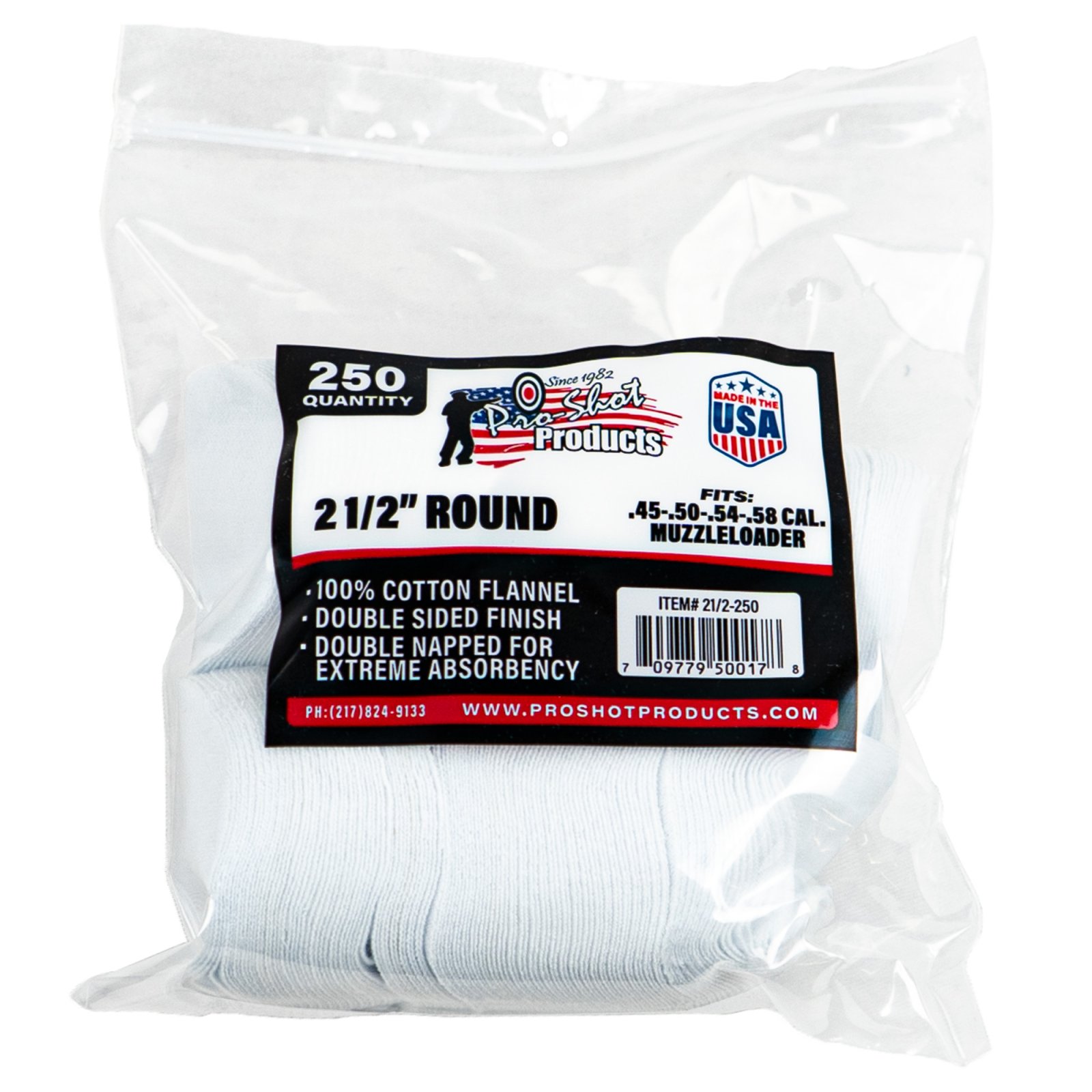 Pro-Shot 212250 Cleaning Patches .45 - .58 Cal 2.50" Round Cotton Flann... - Pro-Shot Products - 2.50"