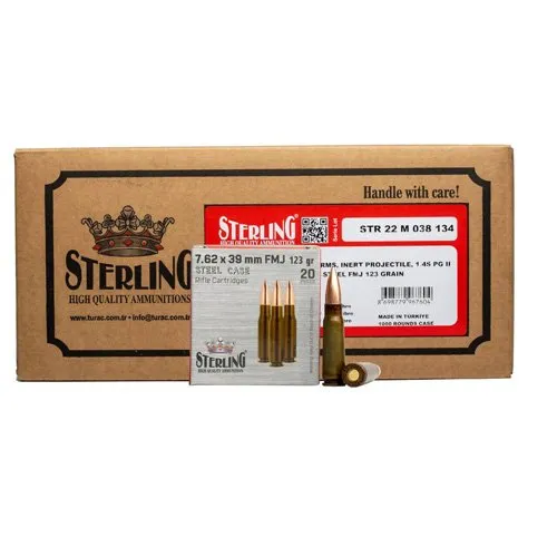 Sterling Steel Cased 7.62x39 Rifle Ammo - 123 Grain FMJ 20rd Box SRL8698779967284 - Sterling - 7.62x39 for sale at Bang-Bang Tactical