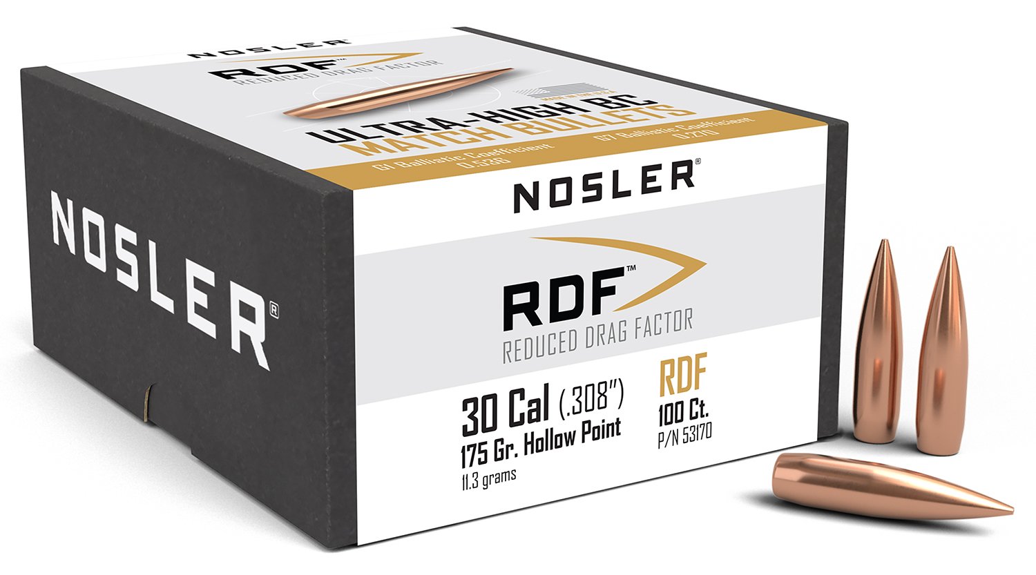 Nosler RDF Match 53170 30 Caliber .308 175 gr HPBT 100 Box - Nosler - 30 Caliber