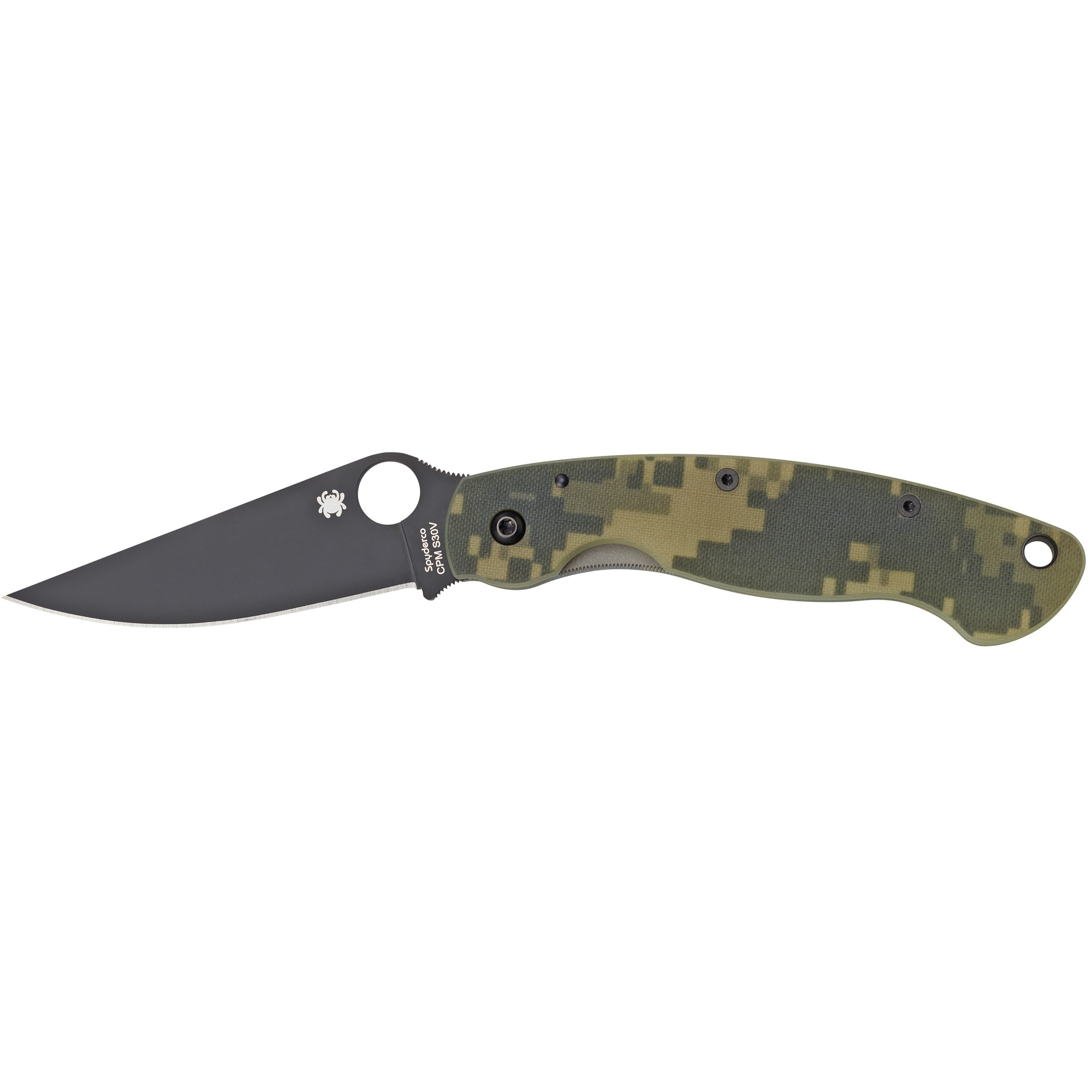 Spyderco Military Folding Knife Camo G-10 Steel Handle Black Blade FE Blade - Spyderco