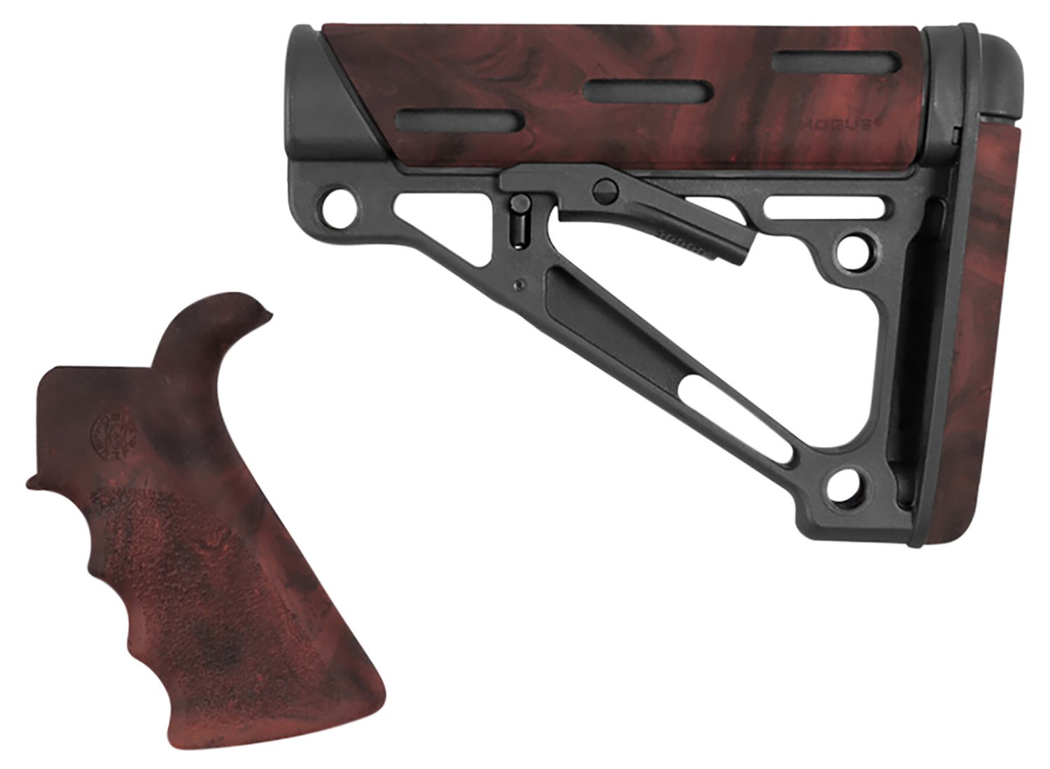 Hogue 15456 OverMolded Collapsible Buttstock Black/Red Lava for AR-15 M16 - Hogue
