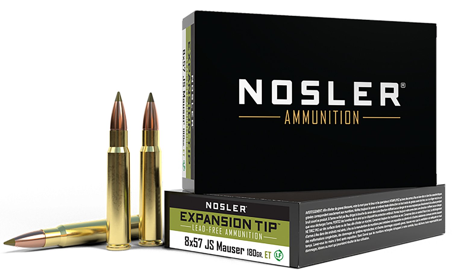 Nosler 40643 8X57mm JS E-Tip 180 Grain, Brass Cased, 20 Rounds, High-Performance Hunting Ammunition - Nosler - 8mm Mauser