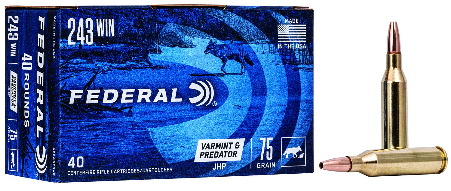 Federal Premium AE24375VP .243 Win 75gr Jacketed Hollow Point 40 Rounds - Federal Premium Ammunition - 243 Win