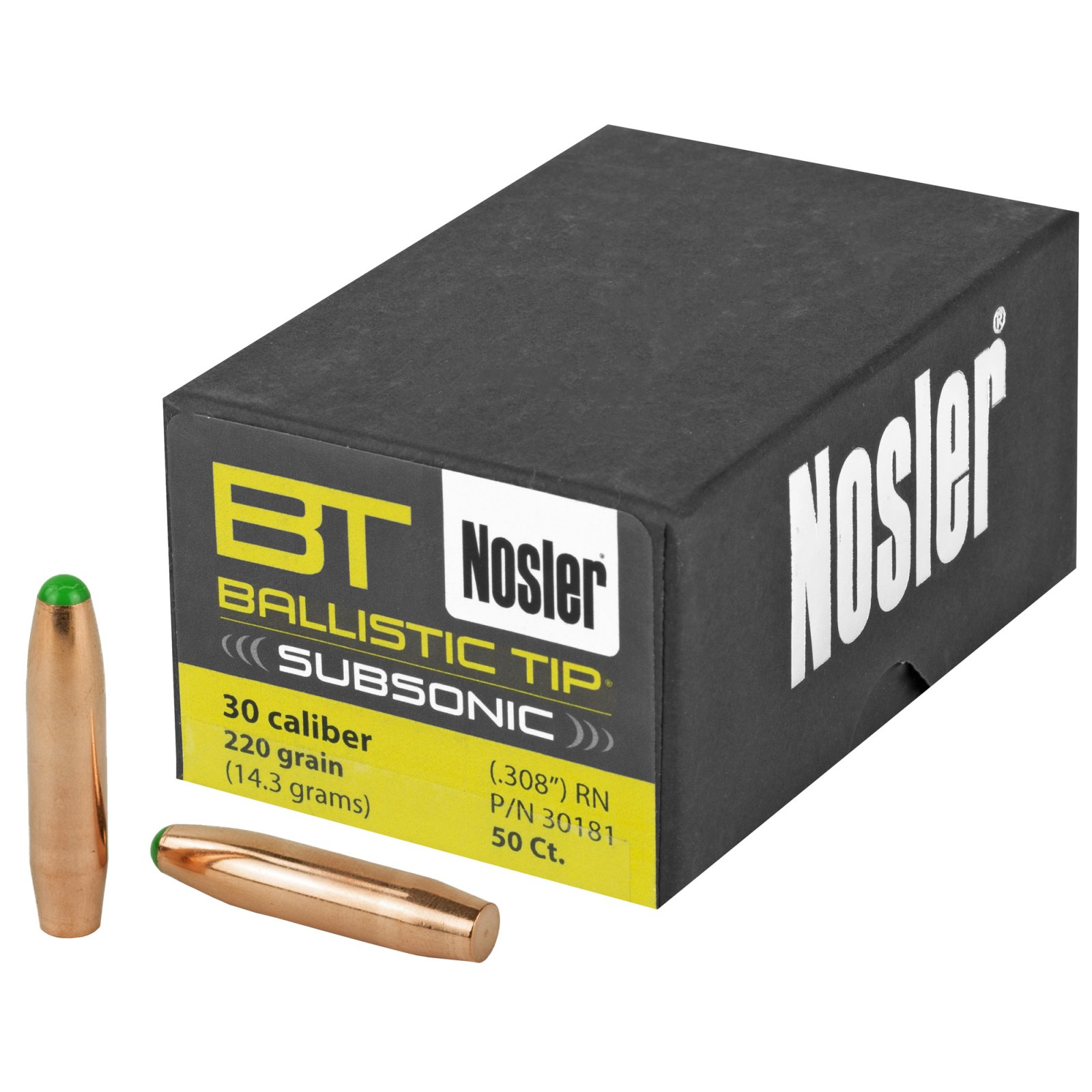 Nosler 30181 .308 220 Grain Round Nose Tapered Jacket 50 Count - Nosler - .308