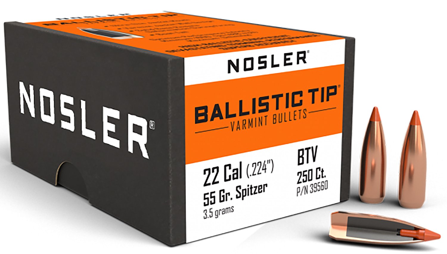 Nosler 39560 Ballistic Tip Varmint 22 Cal .224 55 gr Spitzer Point 250 Per Box - Nosler - 22 Caliber
