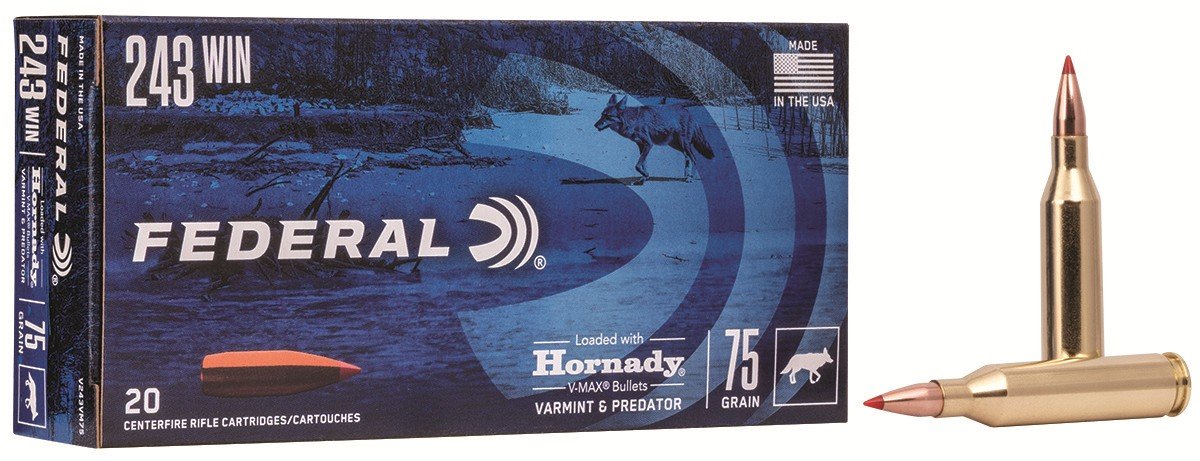 Federal V243VM75 .243 Win 75gr V-Max 20-Round Varmint & Predator Ammo - Federal Premium Ammunition - 243 Win