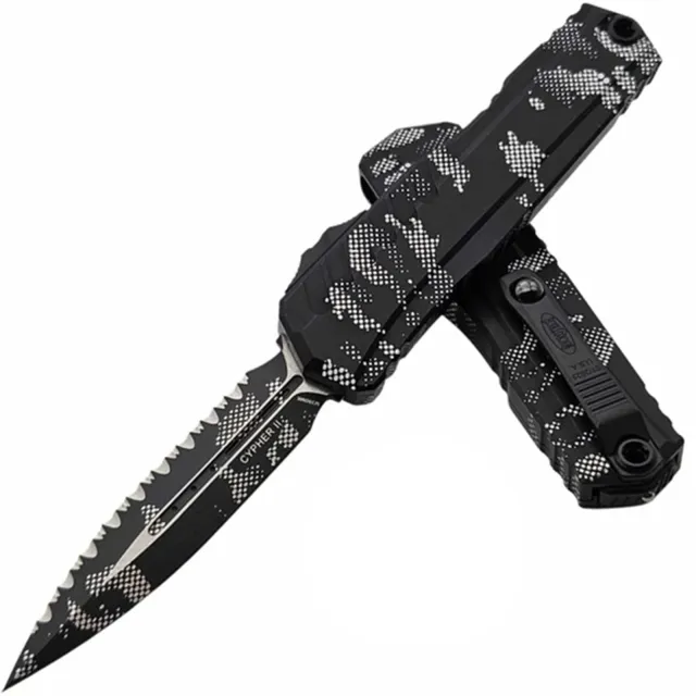 Microtech Cypher II 3.59 In DE FS BLK ALU HNDL Pixel Camo - MICROTECH