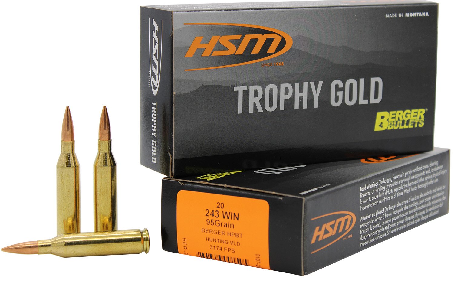 Buy HSM Ammunition Trophy Gold 243 Winchester 95gr BTHP 20rd online