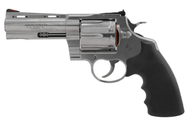 2021 Colt Anaconda Revolver: Stainless Steel, .44 Magnum, 6-Round Capacity, 4.25" Barrel, Hogue Overmolded Grip, Semi-Bright Finish - Colt - .44 Magnum