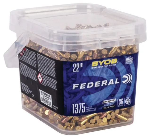 Federal Champion BYOB 22lr 36gr CPHP Rimfire Ammo - 1375 Rounds, 1260 fps, Copper Plated Hollow Point